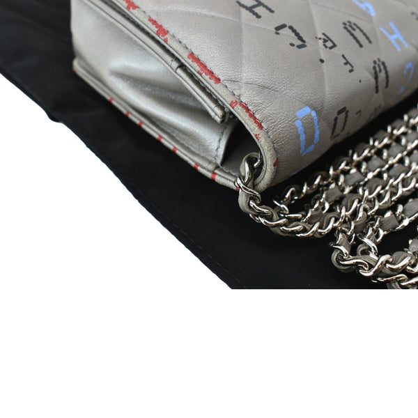 CHANEL Data Center Metallic Quilted Lambskin Wallet on Chain Gray