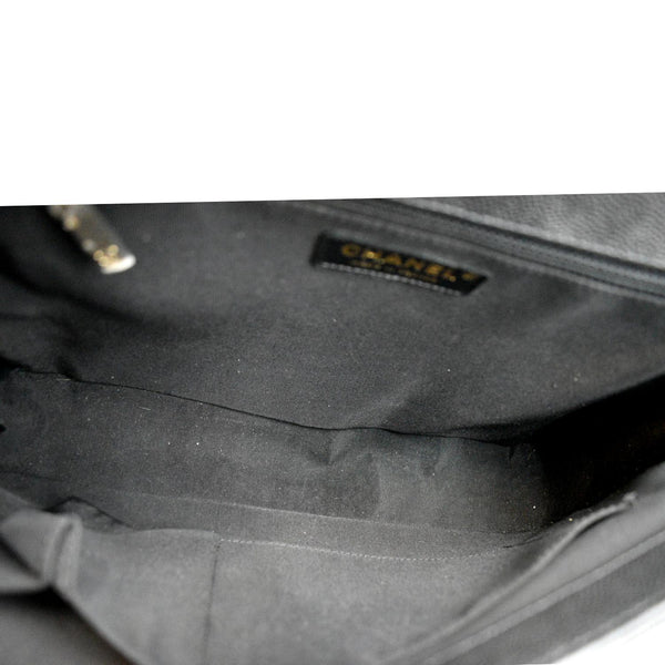 Chanel Large Boy Flap Caviar Leather Shoulder Bag Black - Inside
