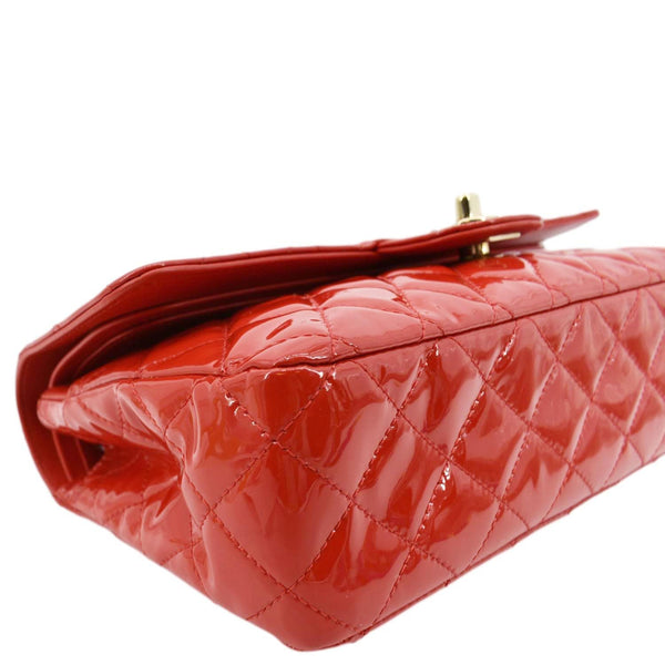 CHANEL Classic Medium Double Flap Patent Leather Shoulder Bag Red