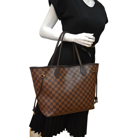 LOUIS VUITTON Neverfull MM Damier Ebene Tote Bag Brown