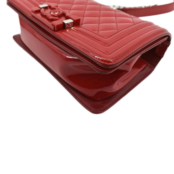 CHANEL Boy Flap Quilted Patent Leather Crossbody Bag Red