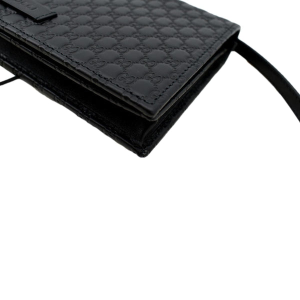 GUCCI Micro GG Leather Crossbody Wallet Black 466507