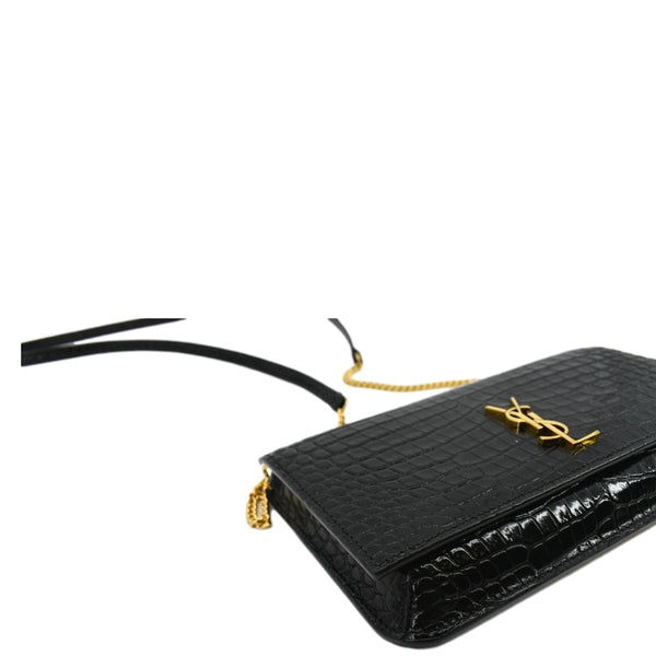 Yves Saint Laurent Kate Crocodile Leather Shoulder Bag Black - Bottom Left
