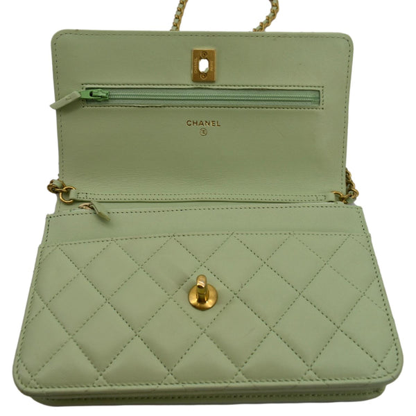 CHANEL CC Pearl Crush Lambskin Leather Wallet On Chain Crossbody Bag Light Green