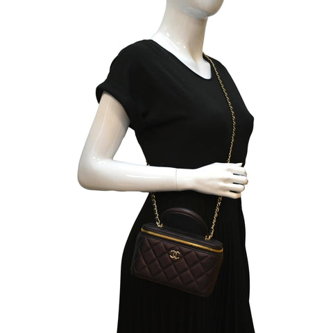 CHANEL Vanity Case Quilted Leather Crossbody Bag Maroon