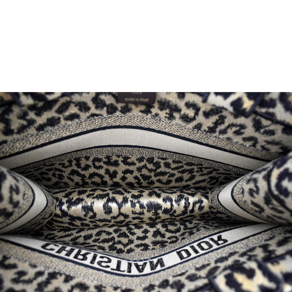 CHRISTIAN DIOR Leopard Medium Book Mizza Embroidered Tote Bag Beige