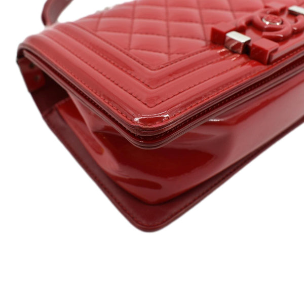 CHANEL Boy Flap Quilted Patent Leather Crossbody Bag Red