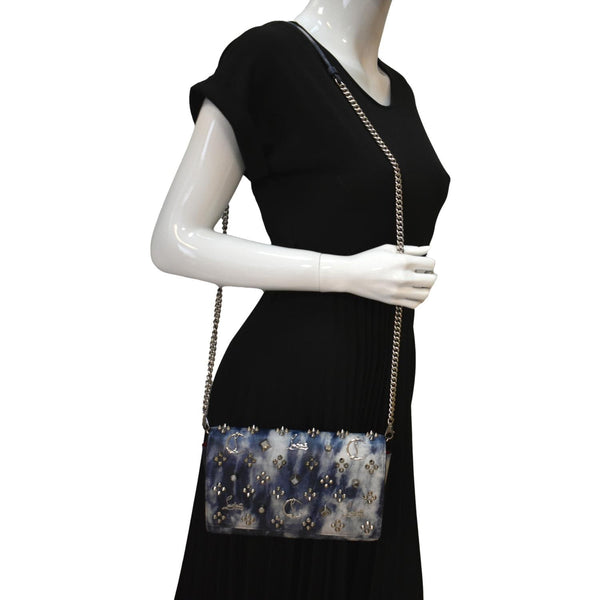 CHRISTIAN LOUBOUTIN Paloma Leather Patent Pearl Spikes Crossbody Bag Blue