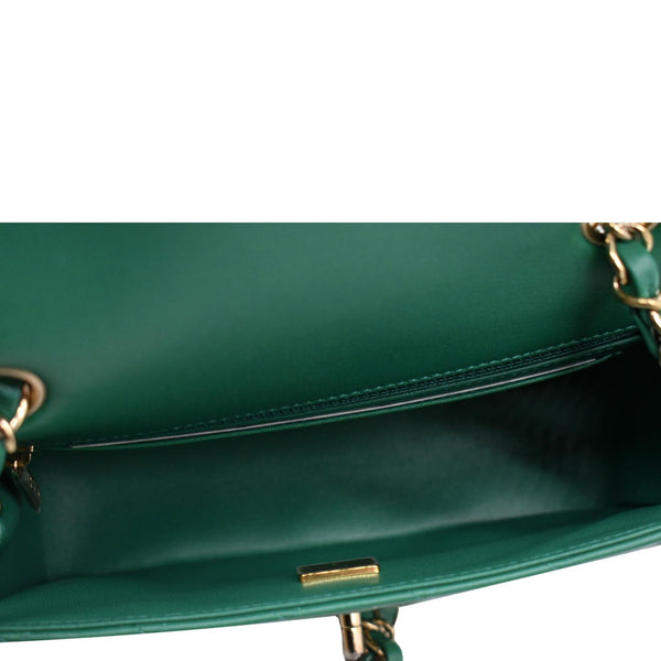 CHANEL Mini Rectangular Flap Quilted Leather Crossbody Bag Green
