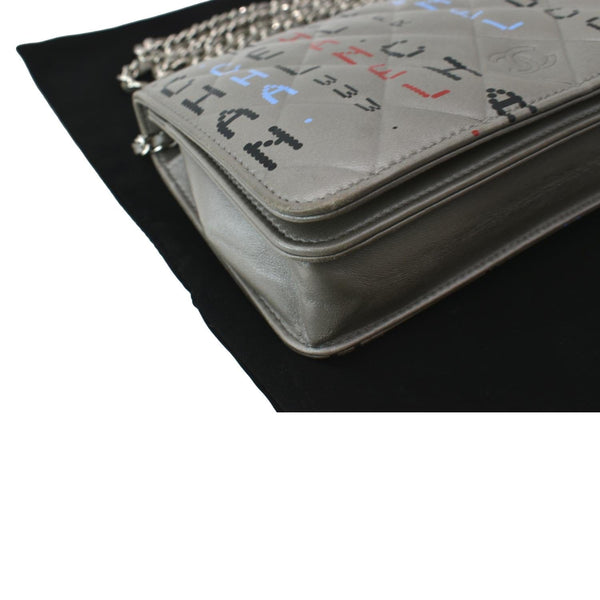 CHANEL Data Center Metallic Quilted Lambskin Wallet on Chain Gray