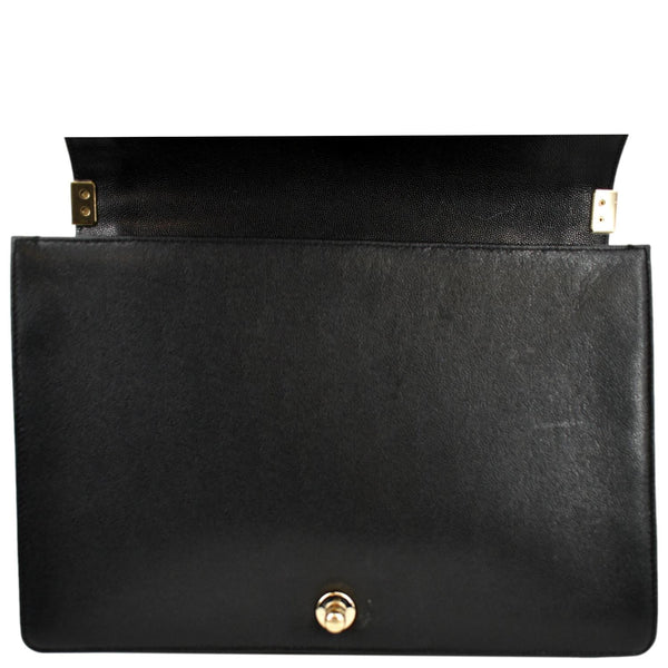 Chanel Large Boy Flap Caviar Leather Shoulder Bag Black - Open