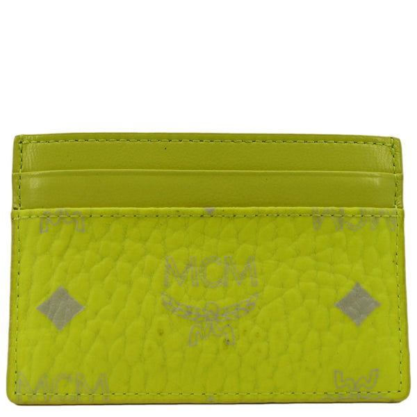 MCM Visetos Coated Canvas Card Case Wallet Neon Yellow