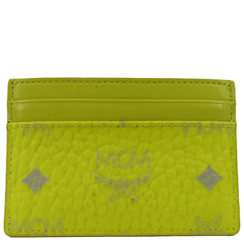 MCM Visetos Coated Canvas Card Case Wallet Neon Yellow