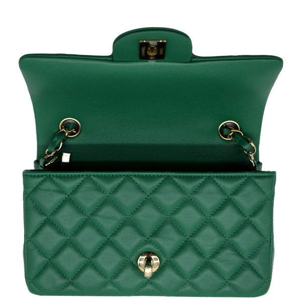 CHANEL Mini Rectangular Flap Quilted Leather Crossbody Bag Green