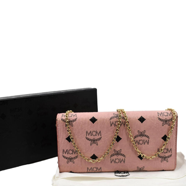 MCM Large Patricia Visetos Canvas Wallet On Chain Bag Soft Pink