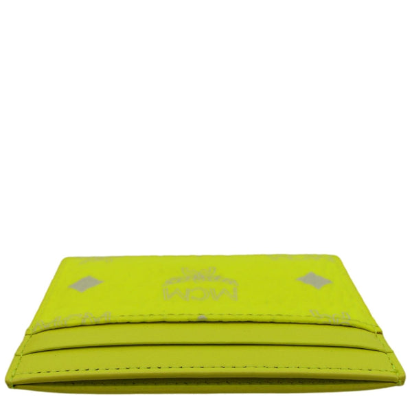 MCM Visetos Coated Canvas Card Case Wallet Neon Yellow