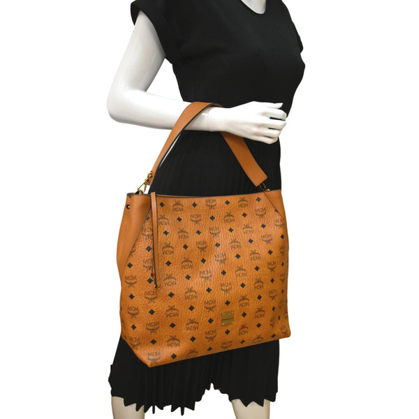 MCM Aren Monogram Visetos Hobo Bag Cognac