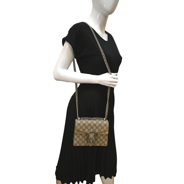 GUCCI Dionysus Mini GG Supreme Canvas Crossbody Bag Beige 421970