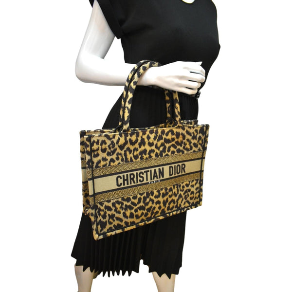 CHRISTIAN DIOR Leopard Medium Book Mizza Embroidered Tote Bag Beige