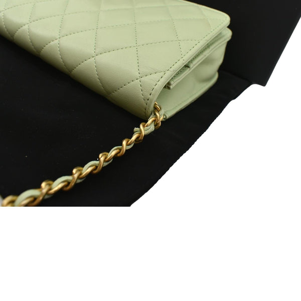 CHANEL CC Pearl Crush Lambskin Leather Wallet On Chain Crossbody Bag Light Green