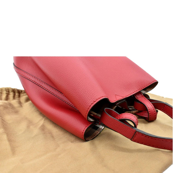 BURBERRY Reversible Haymarket Check Leather Bucket Crossbody Bag Red