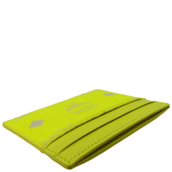 MCM Visetos Coated Canvas Card Case Wallet Neon Yellow