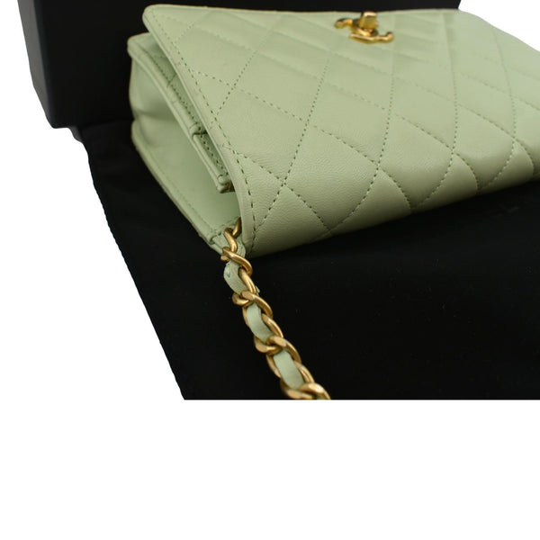 CHANEL CC Pearl Crush Lambskin Leather Wallet On Chain Crossbody Bag Light Green