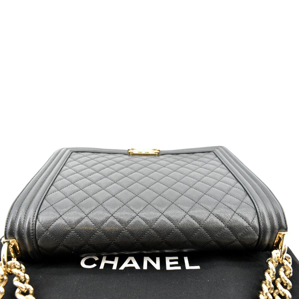 Chanel Large Boy Flap Caviar Leather Shoulder Bag Black - Top