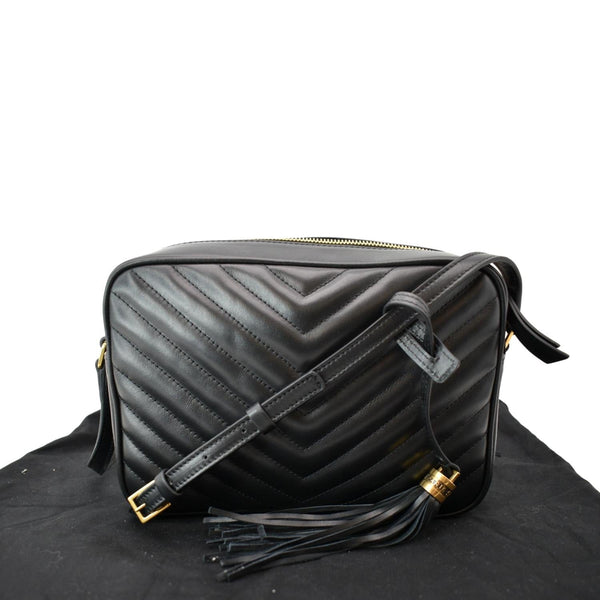 YVES SAINT LAURENT Lou Chevron Leather Camera Crossbody Bag Black