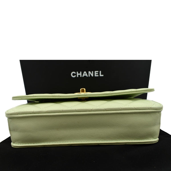 CHANEL CC Pearl Crush Lambskin Leather Wallet On Chain Crossbody Bag Light Green