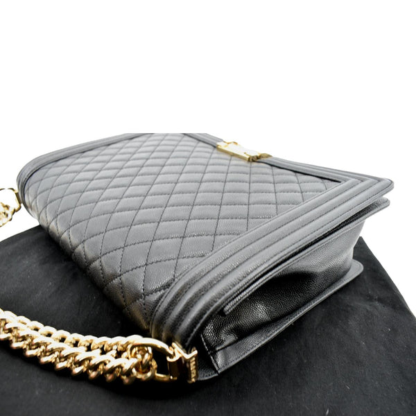 Chanel Large Boy Flap Caviar Leather Shoulder Bag Black - Top Left