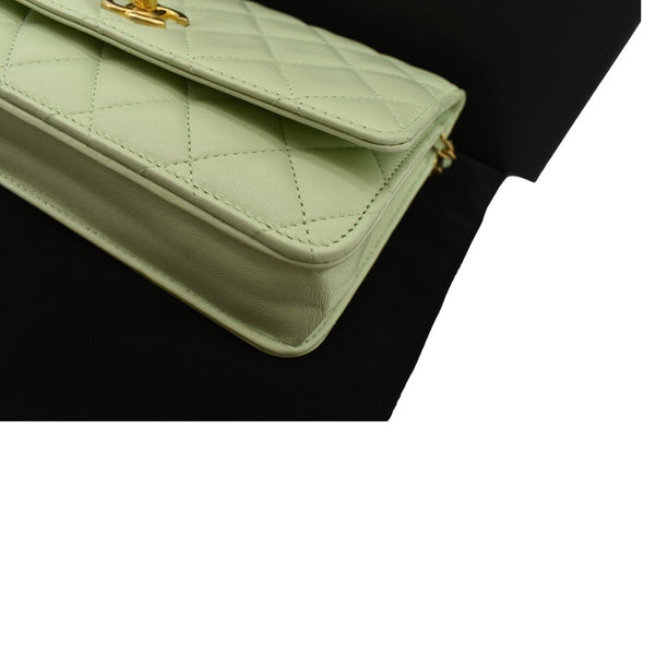 CHANEL CC Pearl Crush Lambskin Leather Wallet On Chain Crossbody Bag Light Green