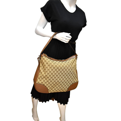 GUCCI Large Bree GG Canvas Hobo Bag Brown 449244