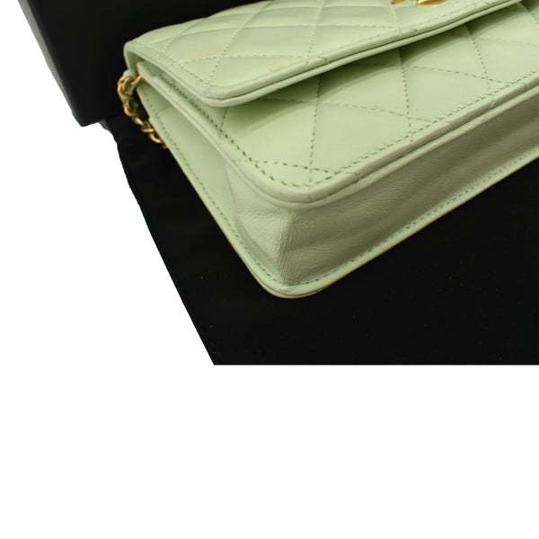 CHANEL CC Pearl Crush Lambskin Leather Wallet On Chain Crossbody Bag Light Green