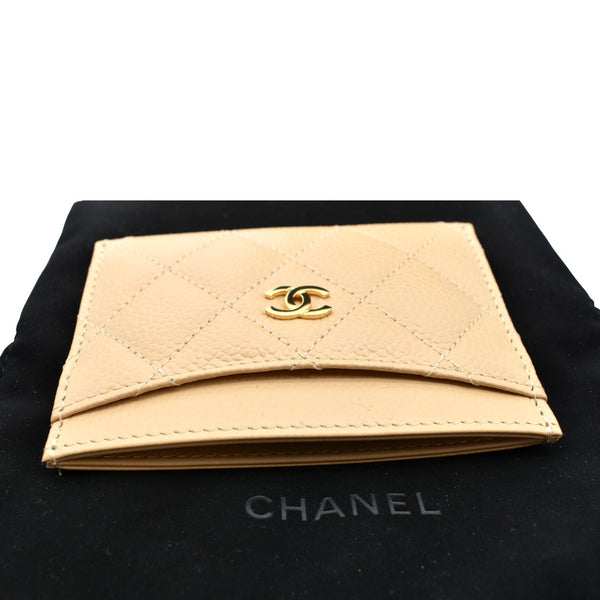CHANEL CC Card Holder Caviar Leather Wallet Beige
