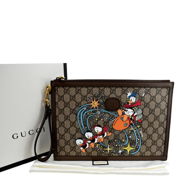GUCCI Disney Donald Duck GG Supreme Canvas Zip Clutch Beige 647925