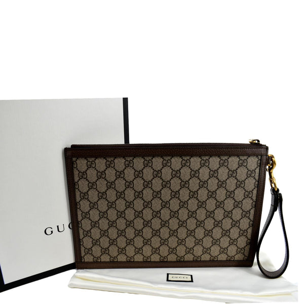 GUCCI Disney Donald Duck GG Supreme Canvas Zip Clutch Beige 647925