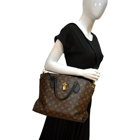 LOUIS VUITTON Flower Zipped MM Monogram Canvas Tote Bag Noir