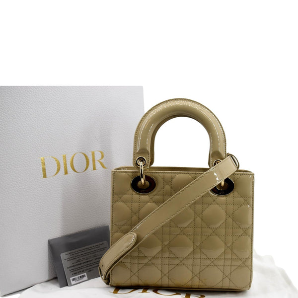 CHRISTIAN DIOR Lady Dior Small Patent Leather Shoulder Bag Beige