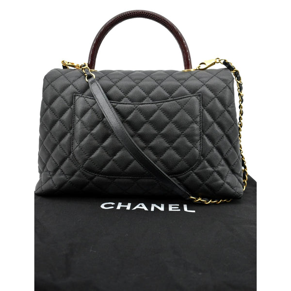 CHANEL Small Coco Quilted Caviar Lizard Handle Shoulder Bag Black - Hot Deals