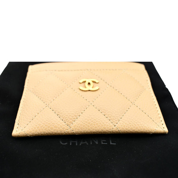 CHANEL CC Card Holder Caviar Leather Wallet Beige
