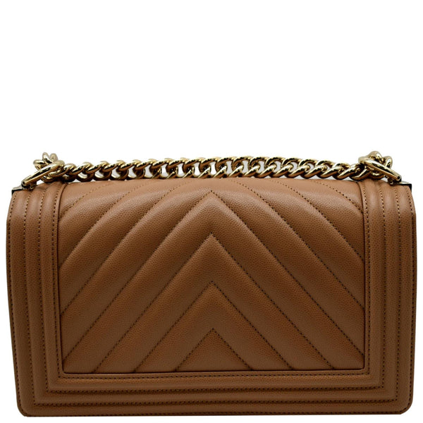 CHANEL Medium Boy Flap Chevron Caviar Leather Crossbody Bag Beige