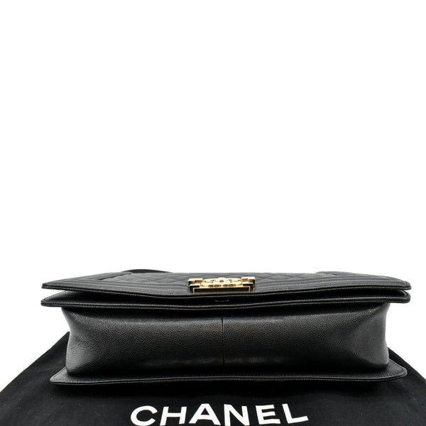 Chanel Large Boy Flap Caviar Leather Shoulder Bag Black - Bottom