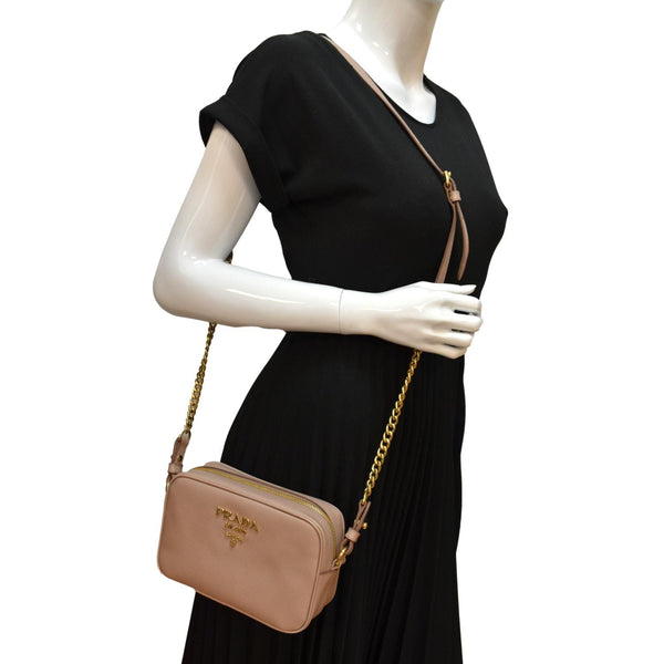 Prada Small Saffiano Leather Camera Crossbody Bag Pink - Full View