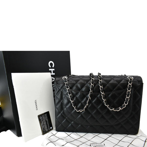 CHANEL Maxi Classic Flap Caviar Leather Shoulder Bag Black