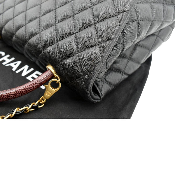 CHANEL Small Coco Quilted Caviar Lizard Handle Shoulder Bag Black - Hot Deals