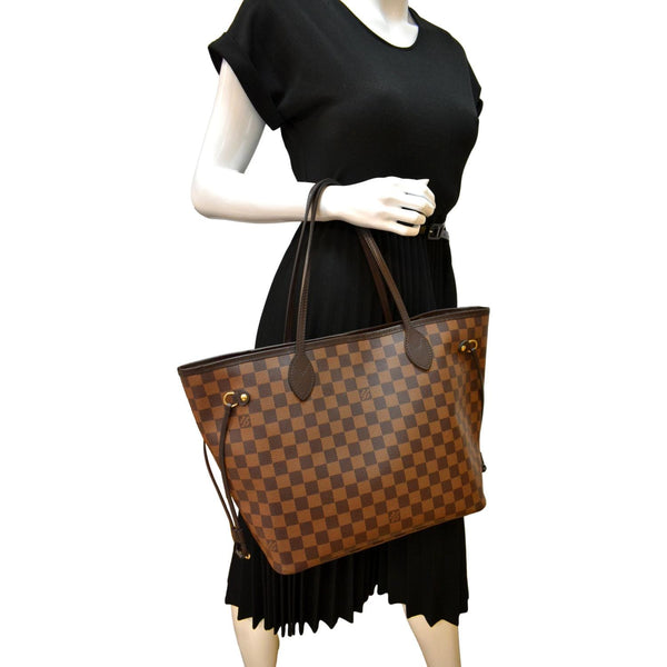 LOUIS VUITTON Neverfull MM Damier Ebene Tote Bag Brown