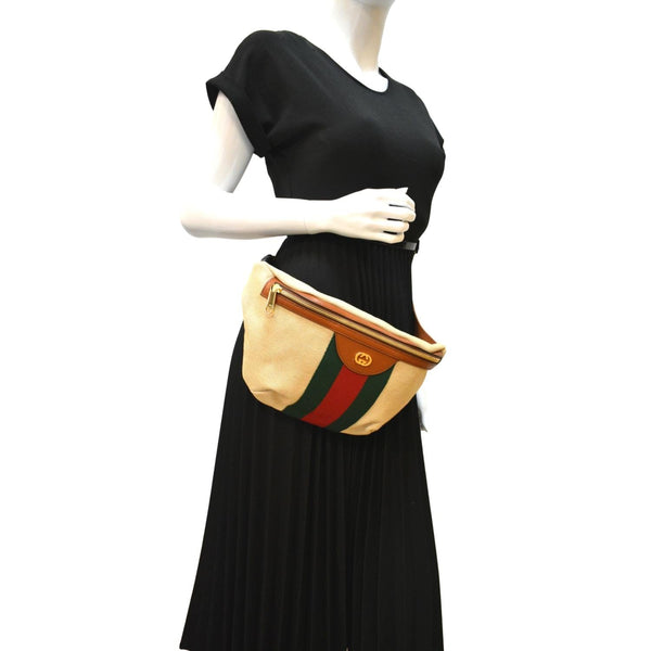 GUCCI Vintage Canvas Belt Bag Beige 575082
