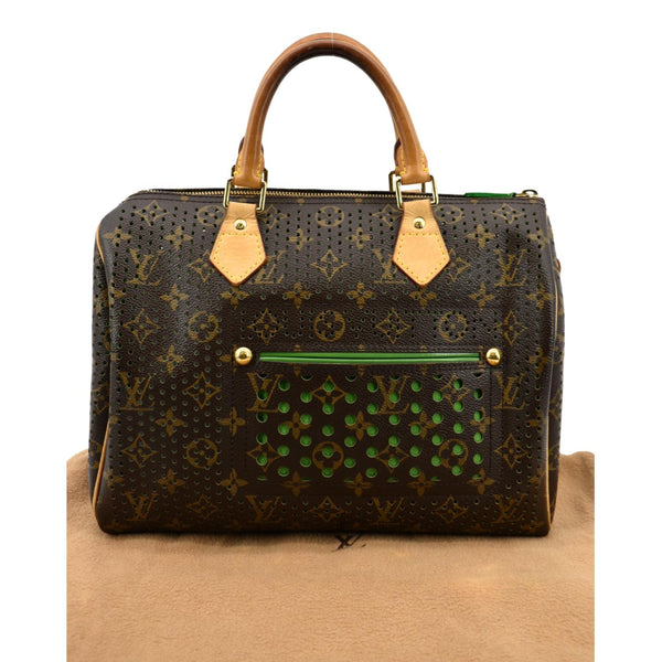 LOUIS VUITTON Speedy Monogram Perforated Satchel Bag Brown
