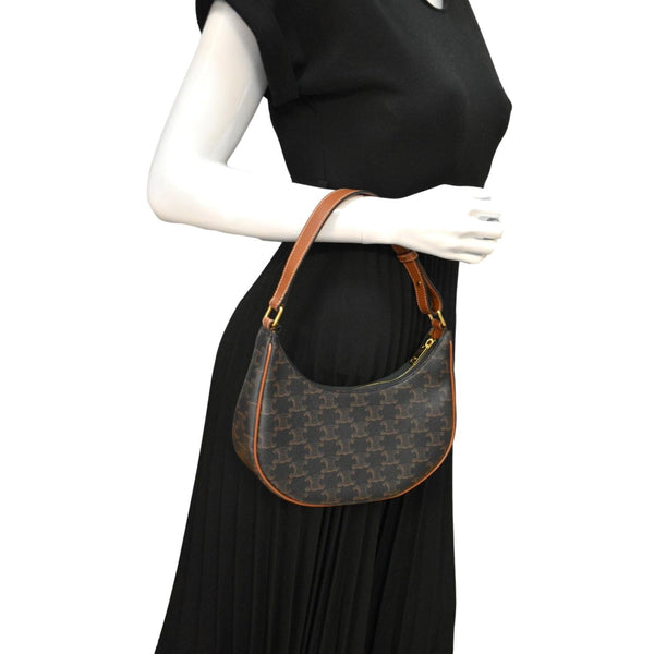 CELINE Ava Triomphe Canvas Calfskin Shoulder Bag Brown